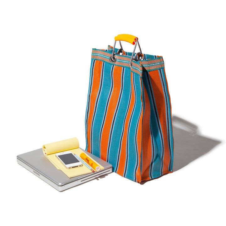 Recycled Plastic Stripe Bag - Rectangle D15: Green x Pink