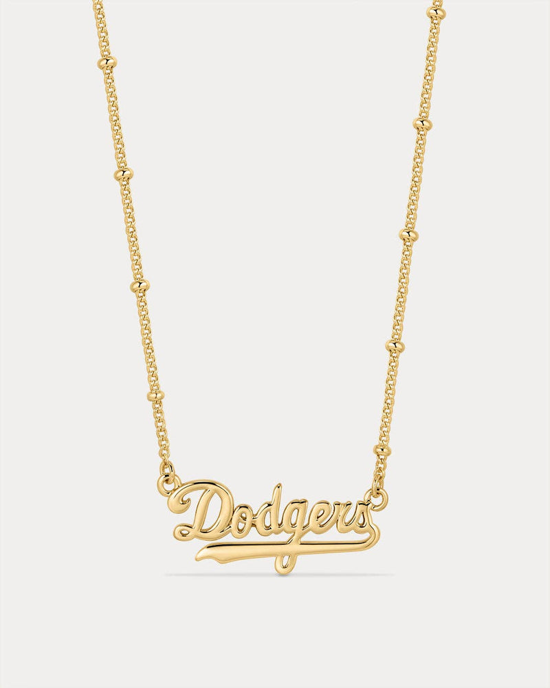 The MLB Nameplate Pendant Necklace- Gold: LA Dodgers
