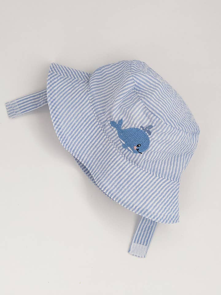 Whale Blue Seersucker Bucket Hat Baby & Toddler - CLEARANCE