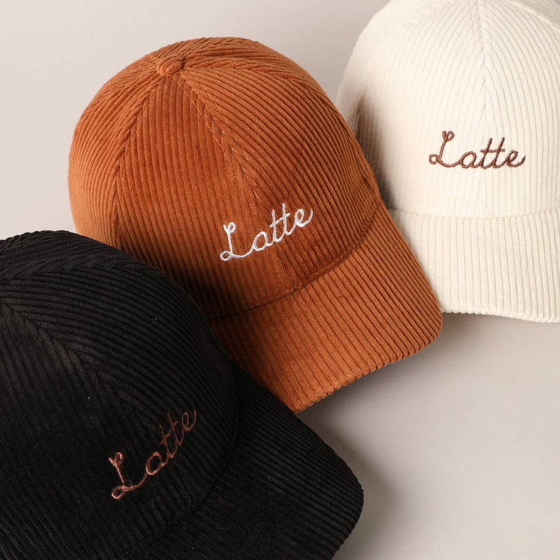 Latte Text Embroidery Corduroy Baseball Cap: Brown / ONE SIZE