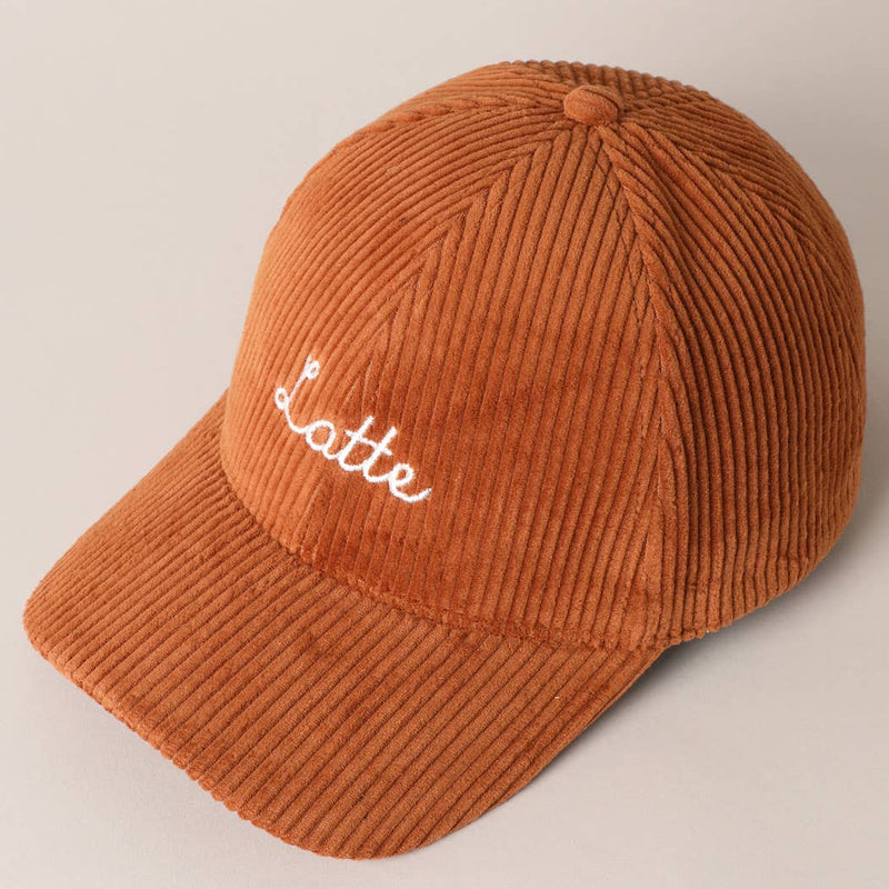 Latte Text Embroidery Corduroy Baseball Cap: Brown / ONE SIZE