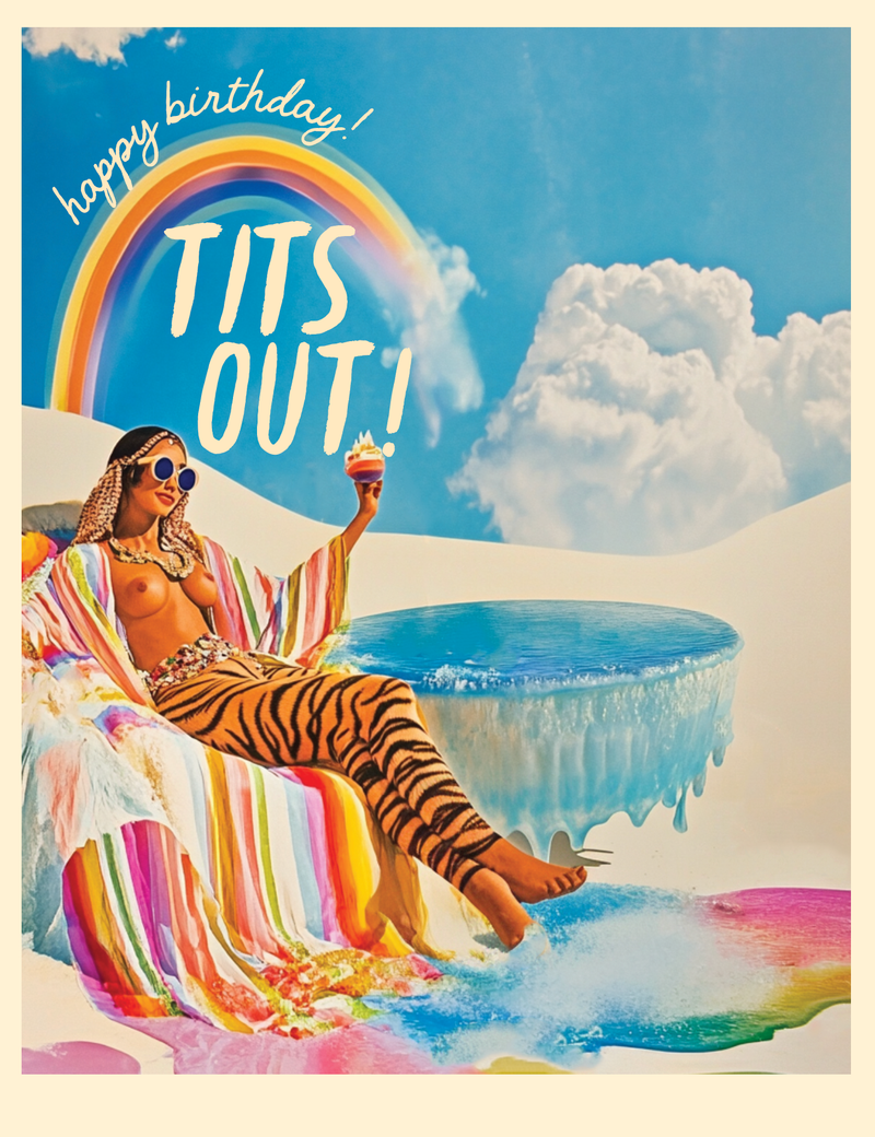 TIGER RAINBOW GIRL birthday fantasy card