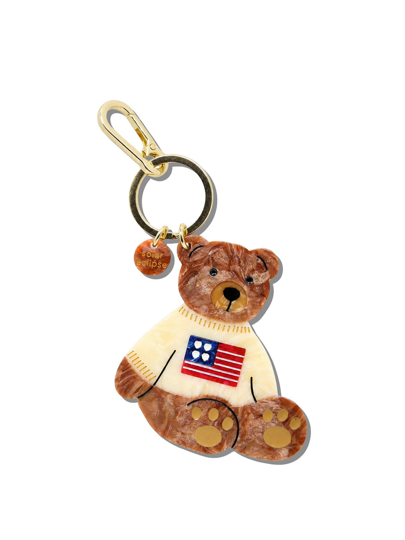 Hand-painted Americana Teddy Bear Bag Charm + Keychain