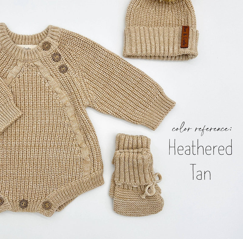 Garter Cotton Knitted Booties: Taupe / M| 6-18 months