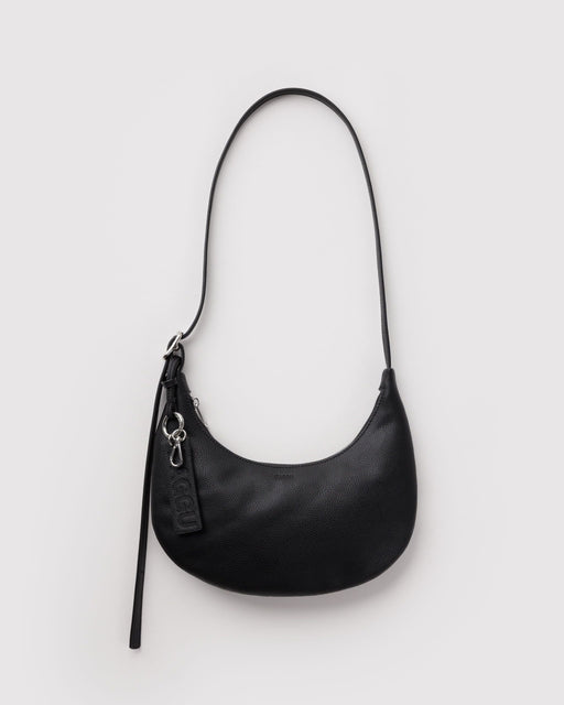 Small Recycled Leather Flat Crescent - Black