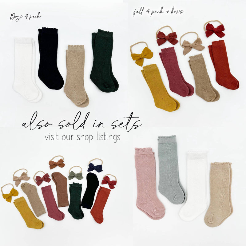 French Lace Knee High Baby Socks: Tan / 6-24m