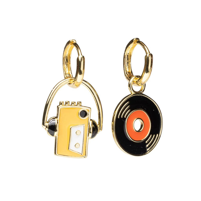 Hoop Earrings - Walkman & 7" - Gold Music DJ Statement