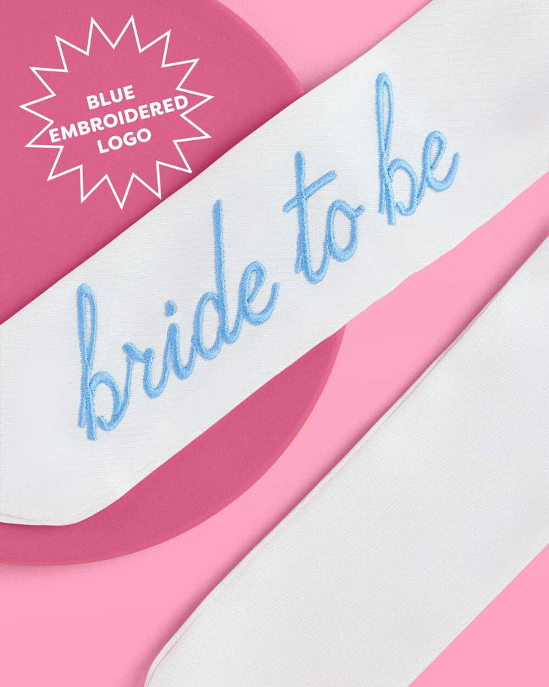 Bride To Be Embroidered Hair Bow | white, blue bridal