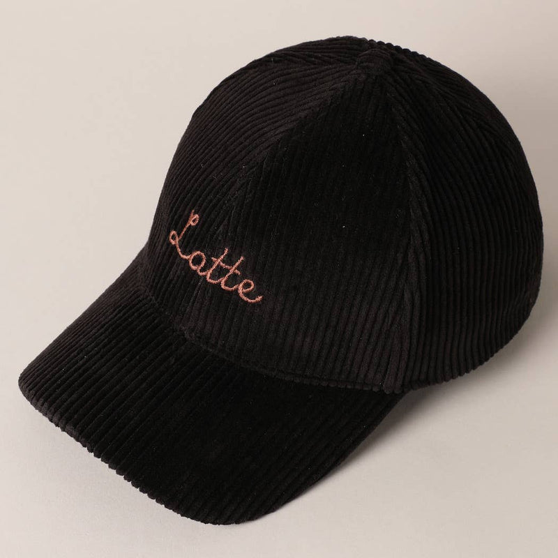 Latte Text Embroidery Corduroy Baseball Cap: Brown / ONE SIZE