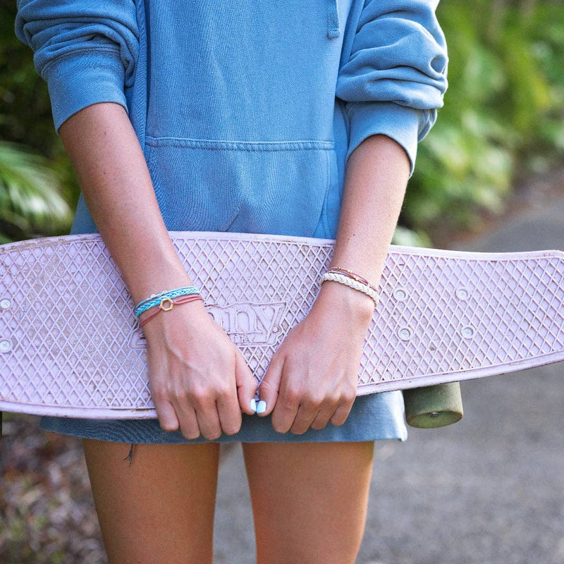 "Live" Teal & Coral with Gold Accent Hair Tie Bracelets: Medium