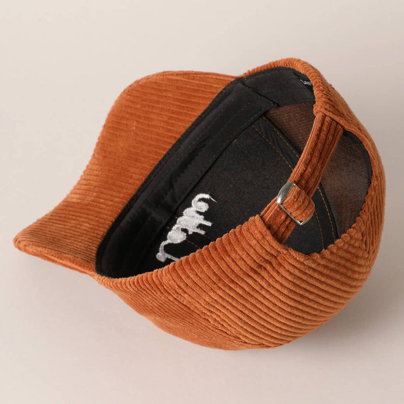 Latte Text Embroidery Corduroy Baseball Cap: Brown / ONE SIZE