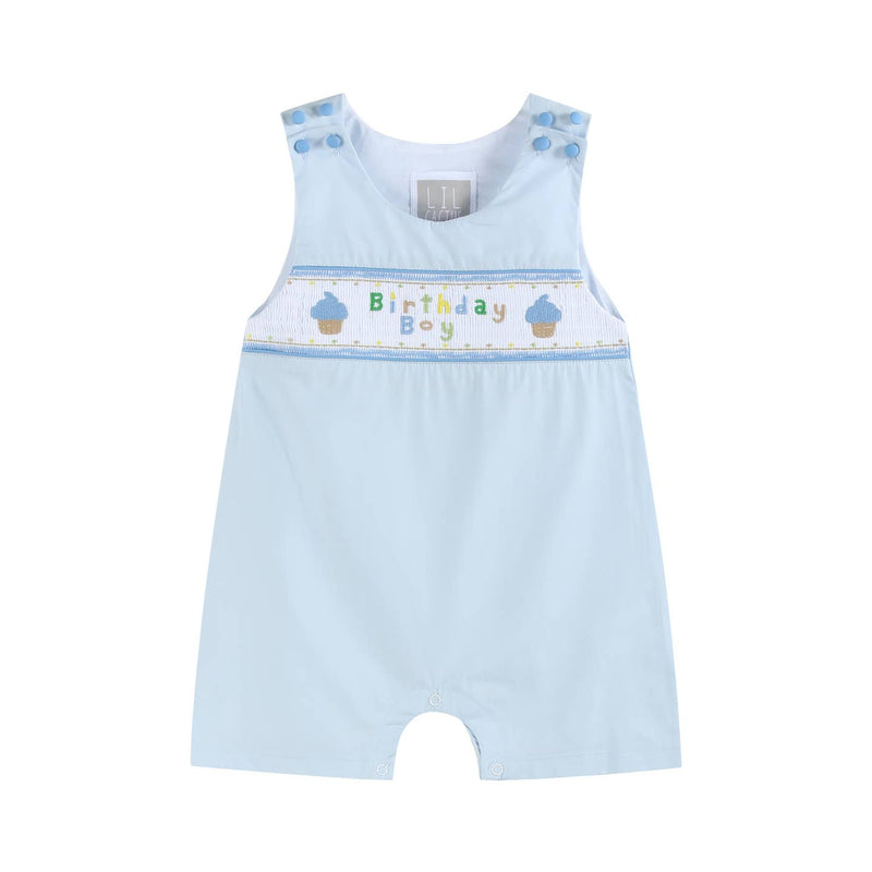 Blue Birthday Boy Smocked Shortalls
