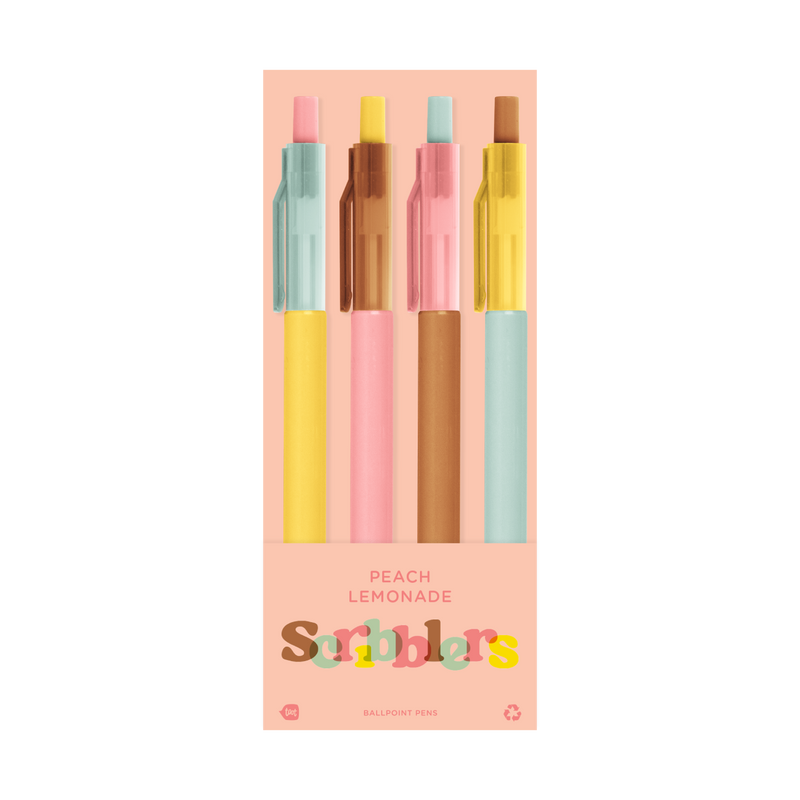 Scribblers Ballpoint Pens: Peach Lemonade Scribbler 4 Pack