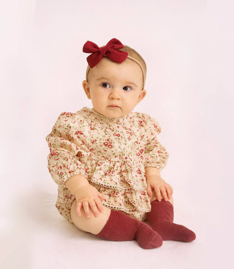 Bella Floral Romper: 2pc set (romper+bow) / 6-9 months