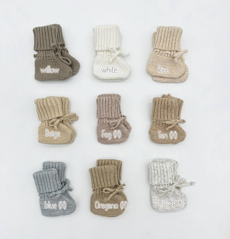 Garter Cotton Knitted Booties: Heathered blue / S | 3-6 months
