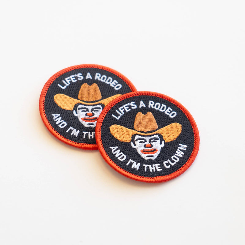 Rodeo Clown Embroidered Iron on Patch: Yes