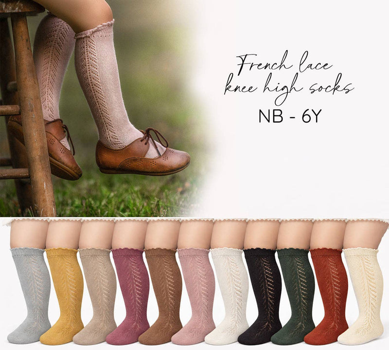 French Lace Knee High Baby Socks: Cranberry / 6-24m
