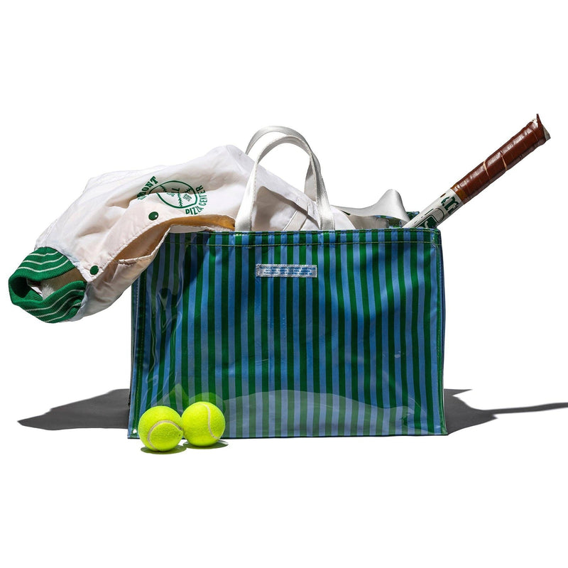 Covered School Tie Fabric Market Bag: Green x Light Blue