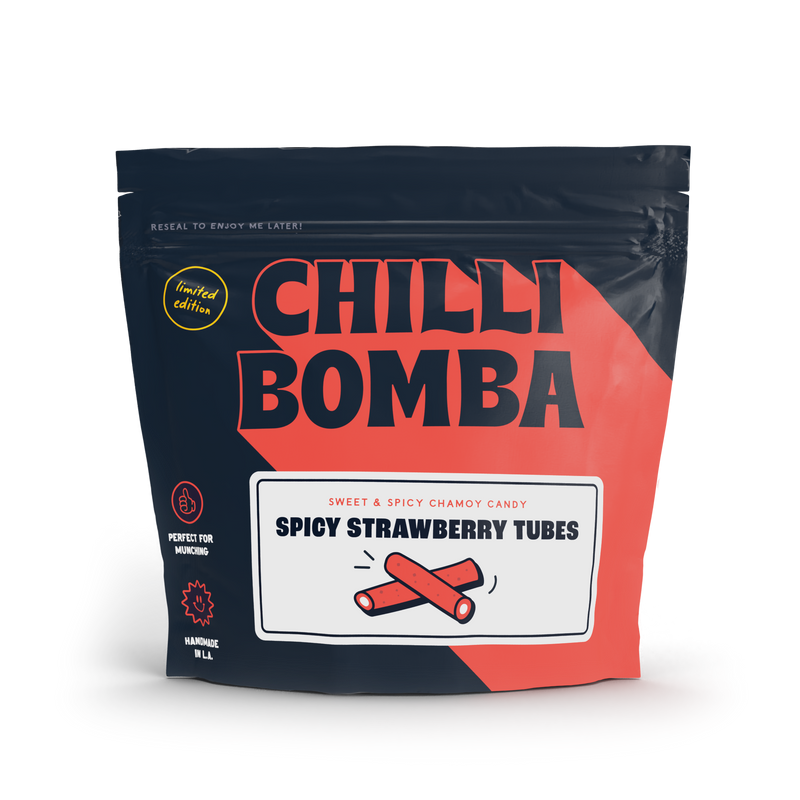 Chilli Bomba Spicy Strawberry Tubes Chamoy Candy 8oz/6ct