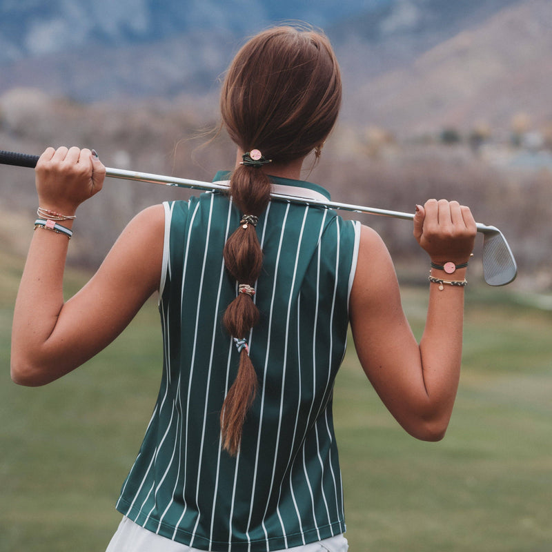 "Tee Time" Green & Pink Hair Tie Bracelets with Removable Ball Marker: Medium