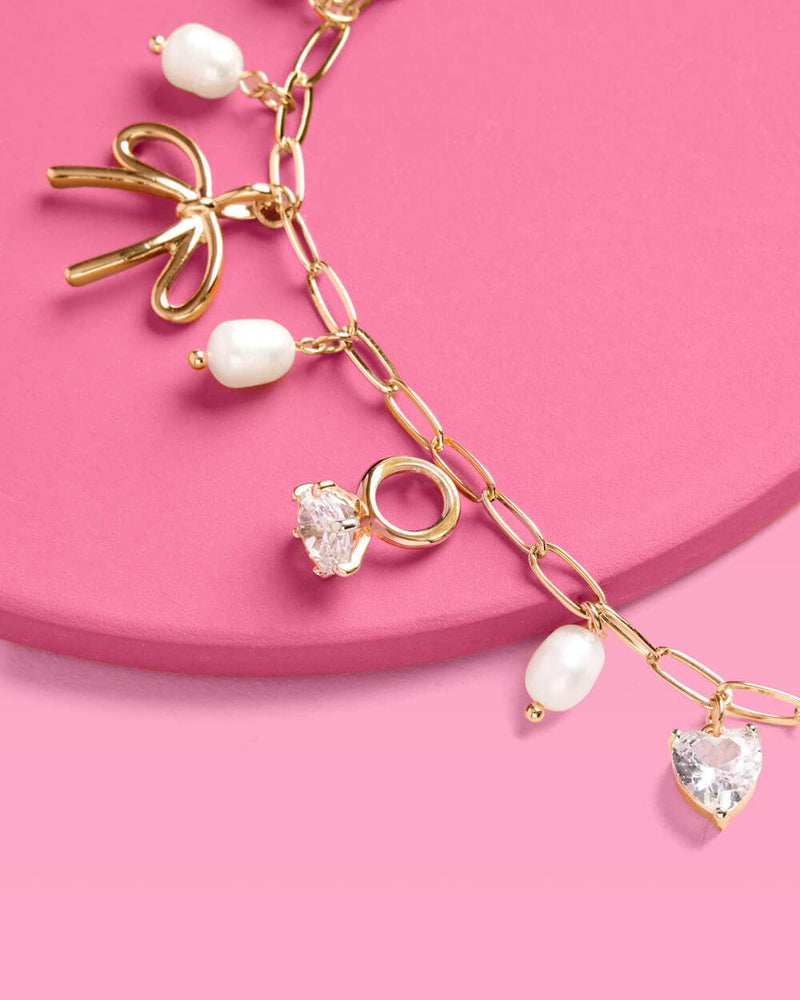 Bride Charm Bracelet - gold, rhinestones + pearls, bachelorette accessory