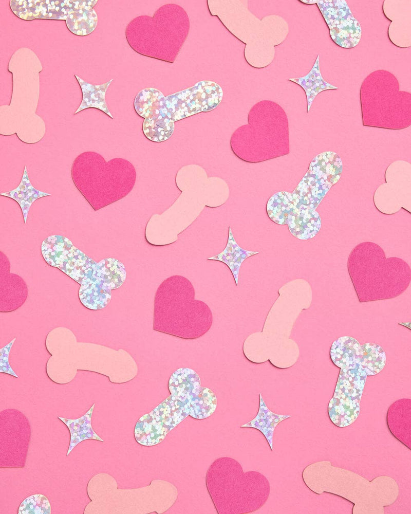 Penis Confetti - 200 pc pink + holographic confetti, Bachelorette Party