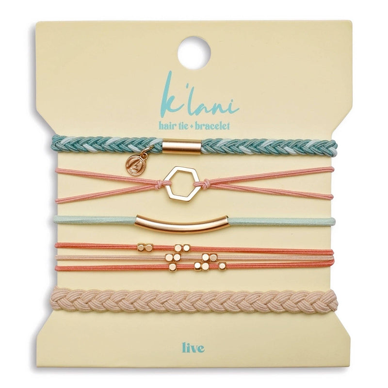 "Live" Teal & Coral with Gold Accent Hair Tie Bracelets: Medium