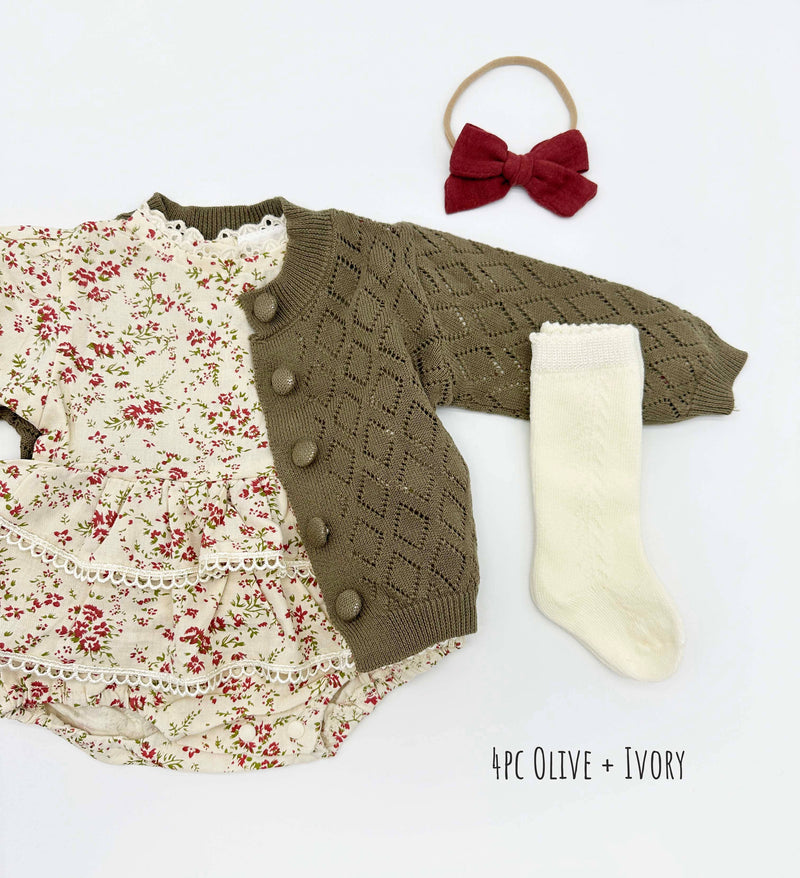 Bella Floral Romper: 2pc set (romper+bow) / 3-6 months
