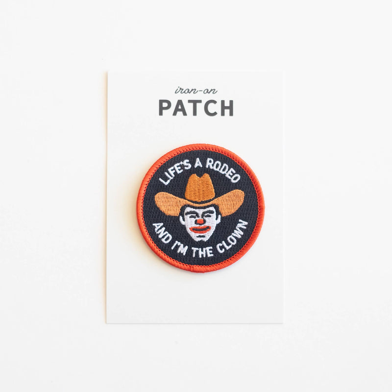 Rodeo Clown Embroidered Iron on Patch: Yes