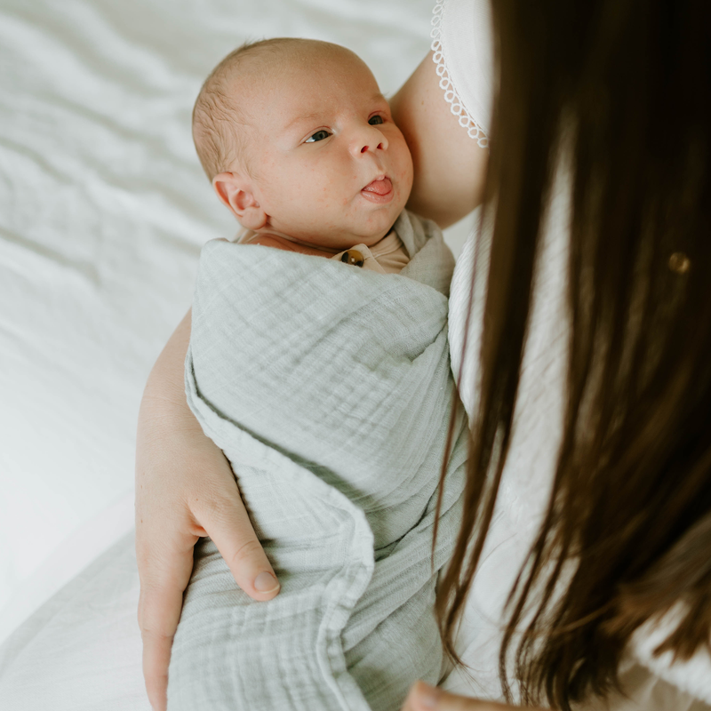 Organic Cotton Muslin Swaddle Blanket | White Sage