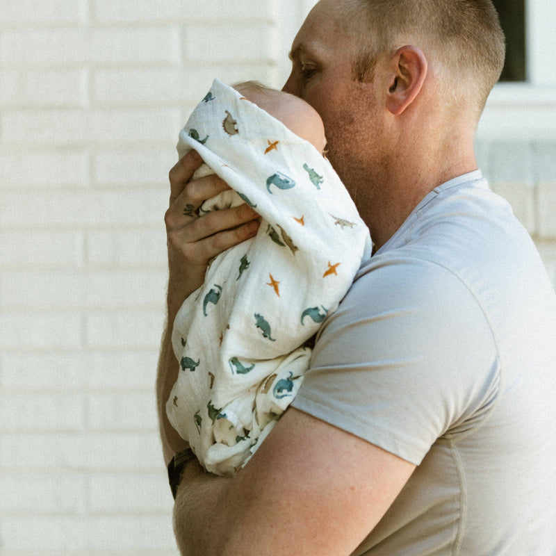 Organic Cotton Muslin Swaddle Blanket | Little Dino