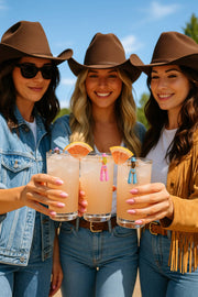 Cowgirl Chaps drink markers on cocktail glasses