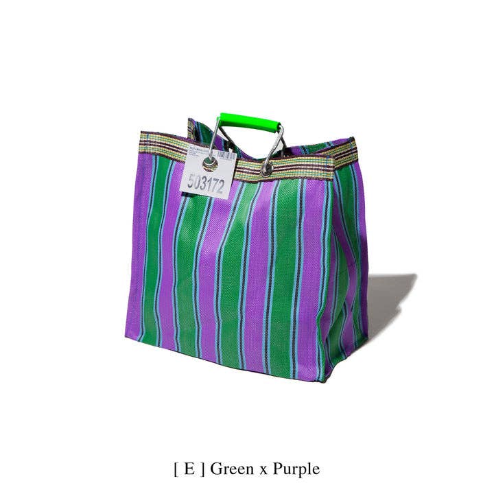 Recycled Plastic Stripe Bag - Square: Green x Red