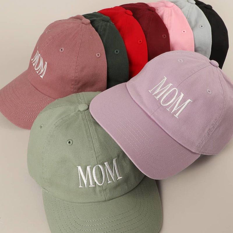 MOM Lettering Embroidery Baseball Cap: MAUVE / One Size