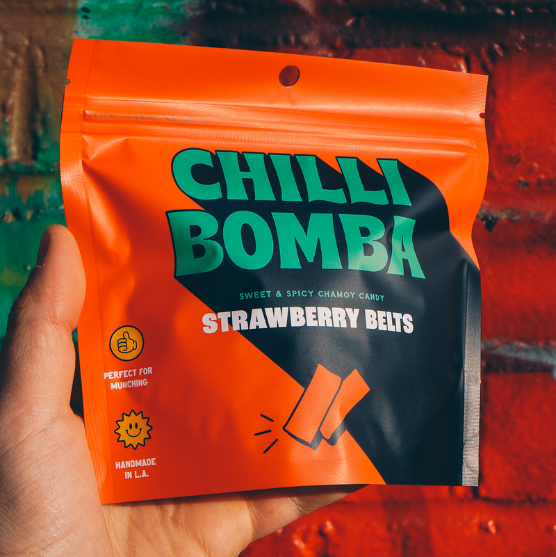 Chilli Bomba Strawberry Belts Chili Chamoy Candy 8oz/6ct