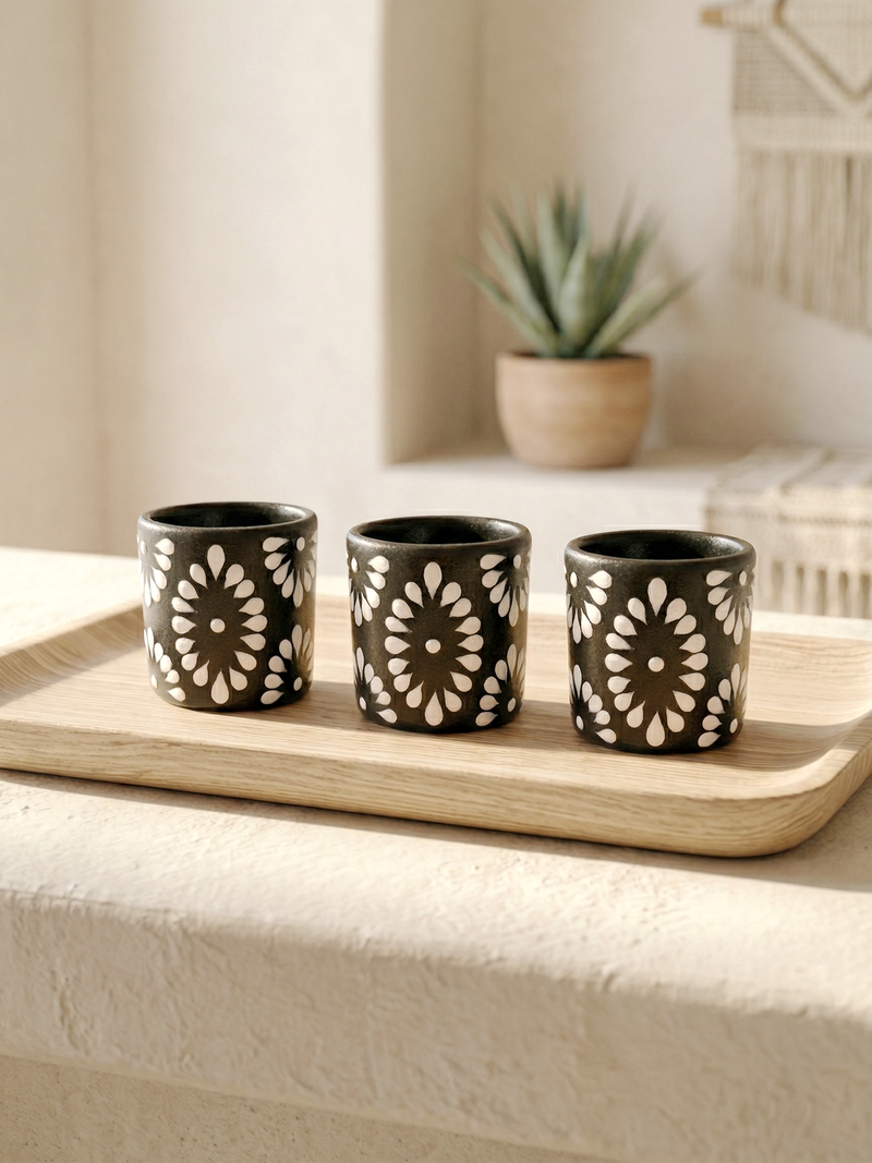 Talavera Shot Glass - Black & White