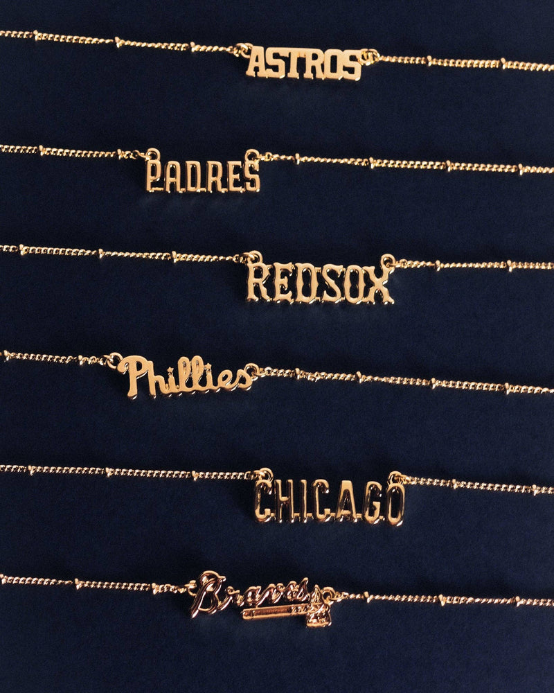 The MLB Nameplate Pendant Necklace- Gold: LA Dodgers