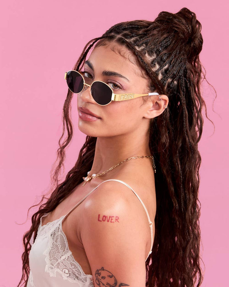 Gold Metal Bride Sunglasses | gold bride pearl bachelorette