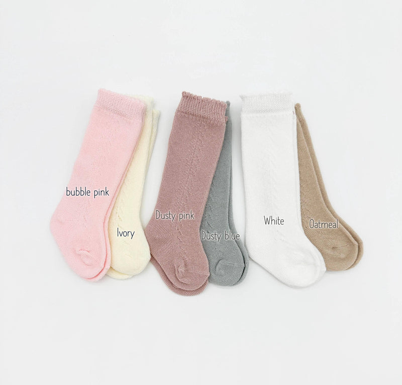French Lace Knee High Baby Socks: Tan / 0-6m