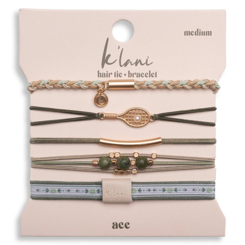 "Ace" Green & Gold Tennis Racket Charm Hair Tie Bracelets: Medium