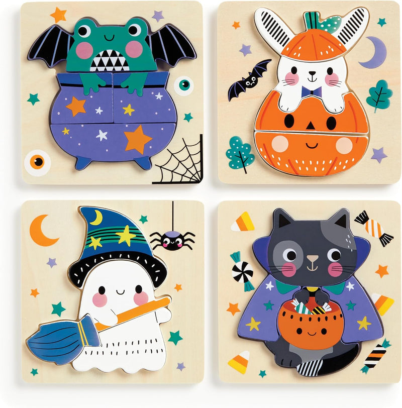 Mudpuppy Spooky Friends – Set of 4 Wooden 4 Piece Puzzles