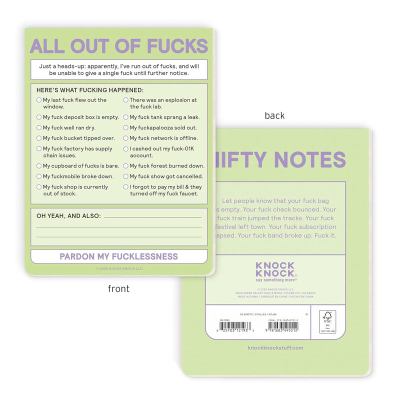 All Out of Fucks Nifty Note