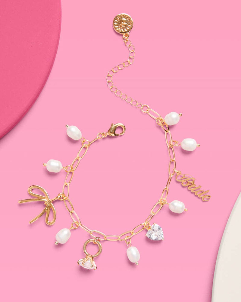 Bride Charm Bracelet - gold, rhinestones + pearls, bachelorette accessory