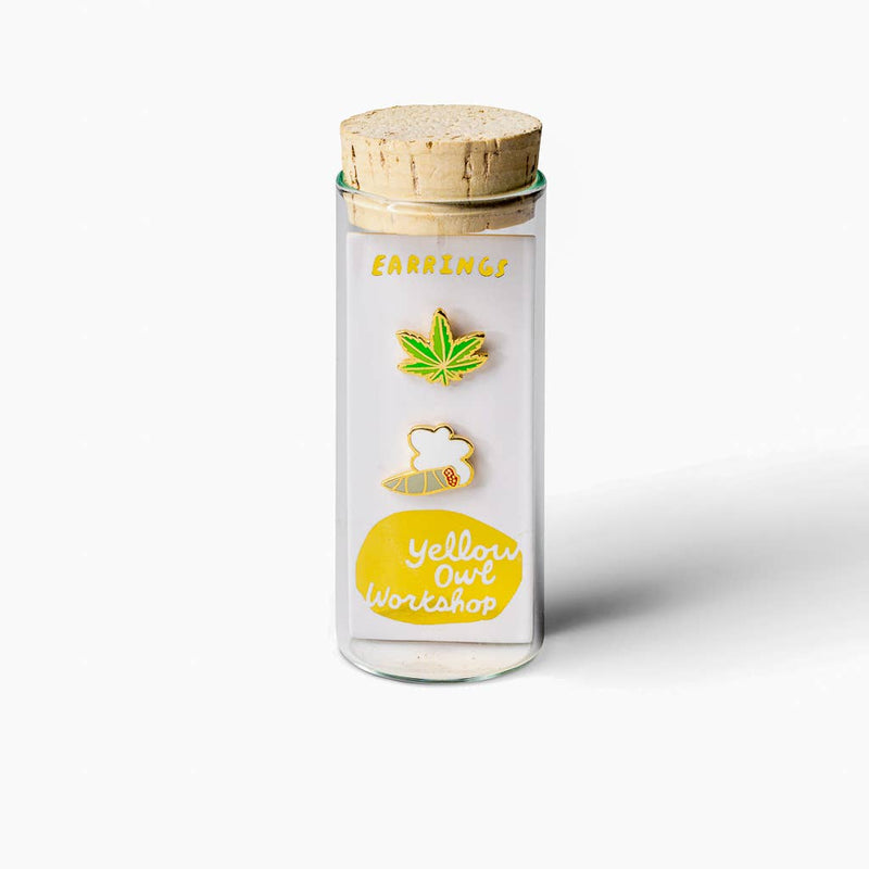 Weed Earrings - Gold Marijuana 420 Statement Studs