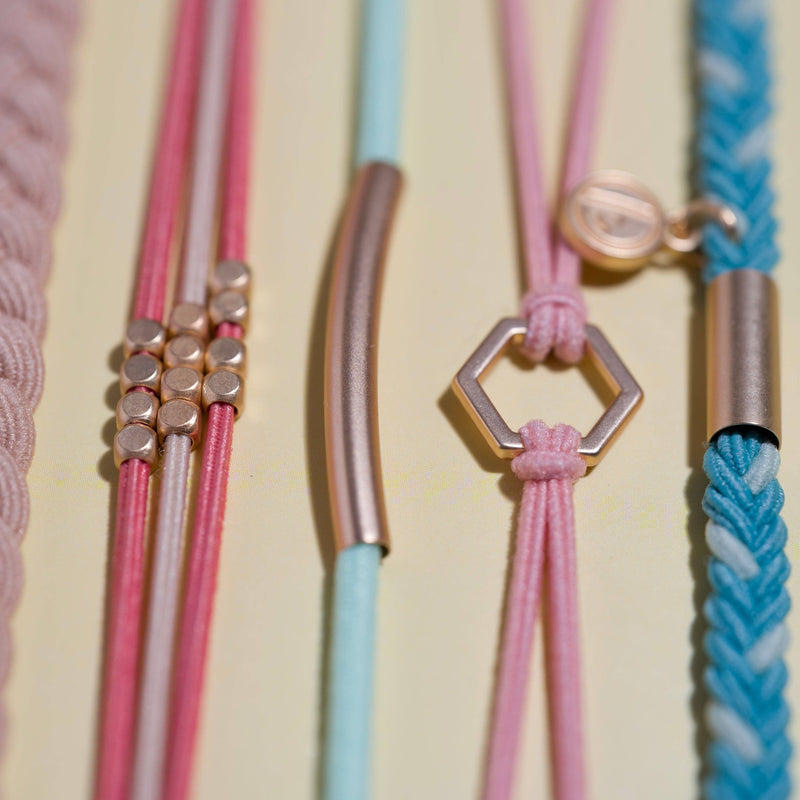 "Live" Teal & Coral with Gold Accent Hair Tie Bracelets: Medium