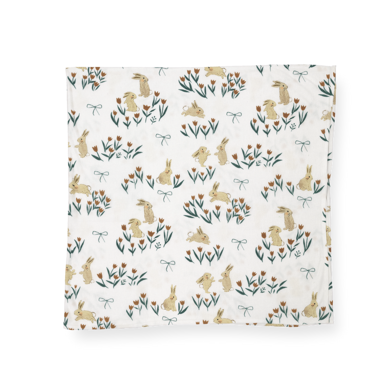 Stretch Knit Swaddle Blanket | Bunnies and Tulips