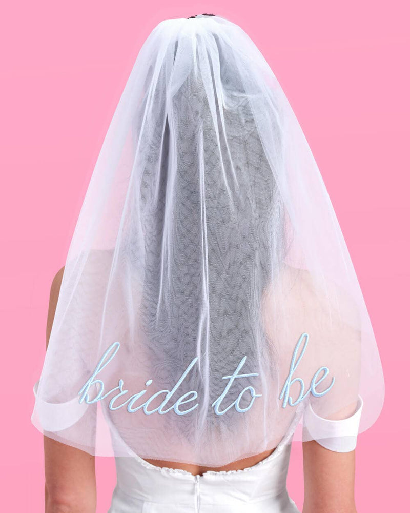 Bride to Be Blue Embroidered Veil | Bachelorette Bridal Show