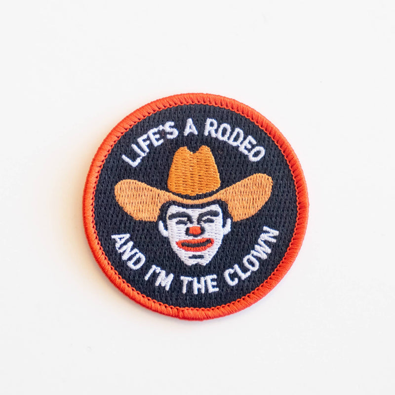 Rodeo Clown Embroidered Iron on Patch: Yes