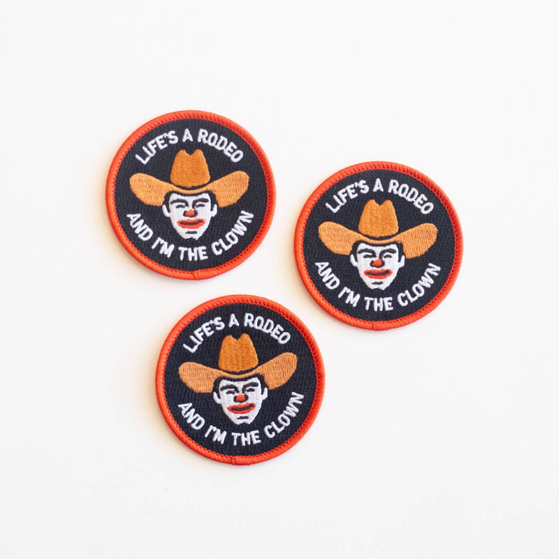 Rodeo Clown Embroidered Iron on Patch: Yes