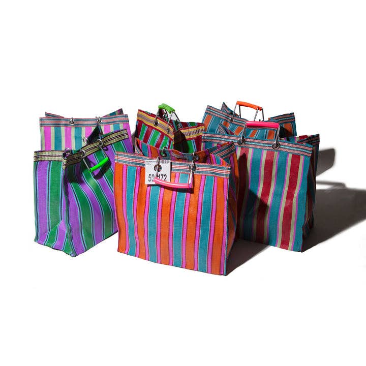 Recycled Plastic Stripe Bag - Square: Green x Red